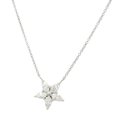 14k White Gold Natural 0.75 Carat Marquise Diamond Star Pendant Necklace