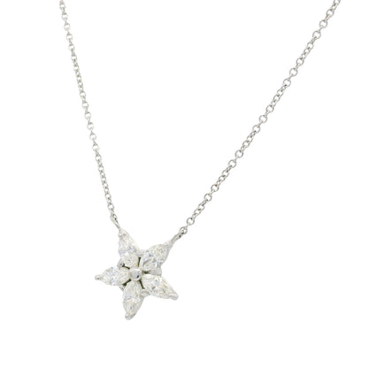 14k White Gold Natural 0.75 Carat Marquise Diamond Star Pendant Necklace