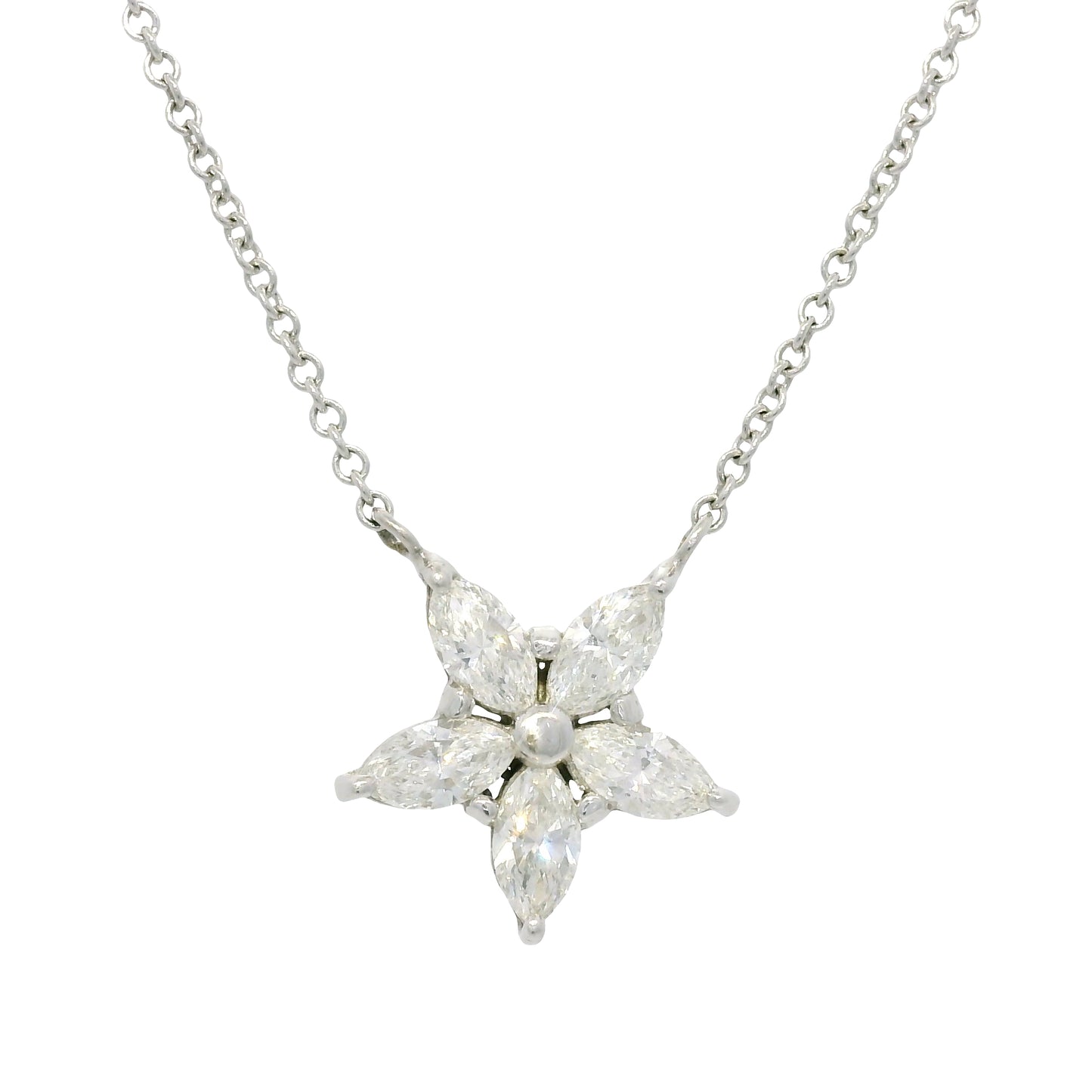 14k White Gold Natural 0.75 Carat Marquise Diamond Star Pendant Necklace