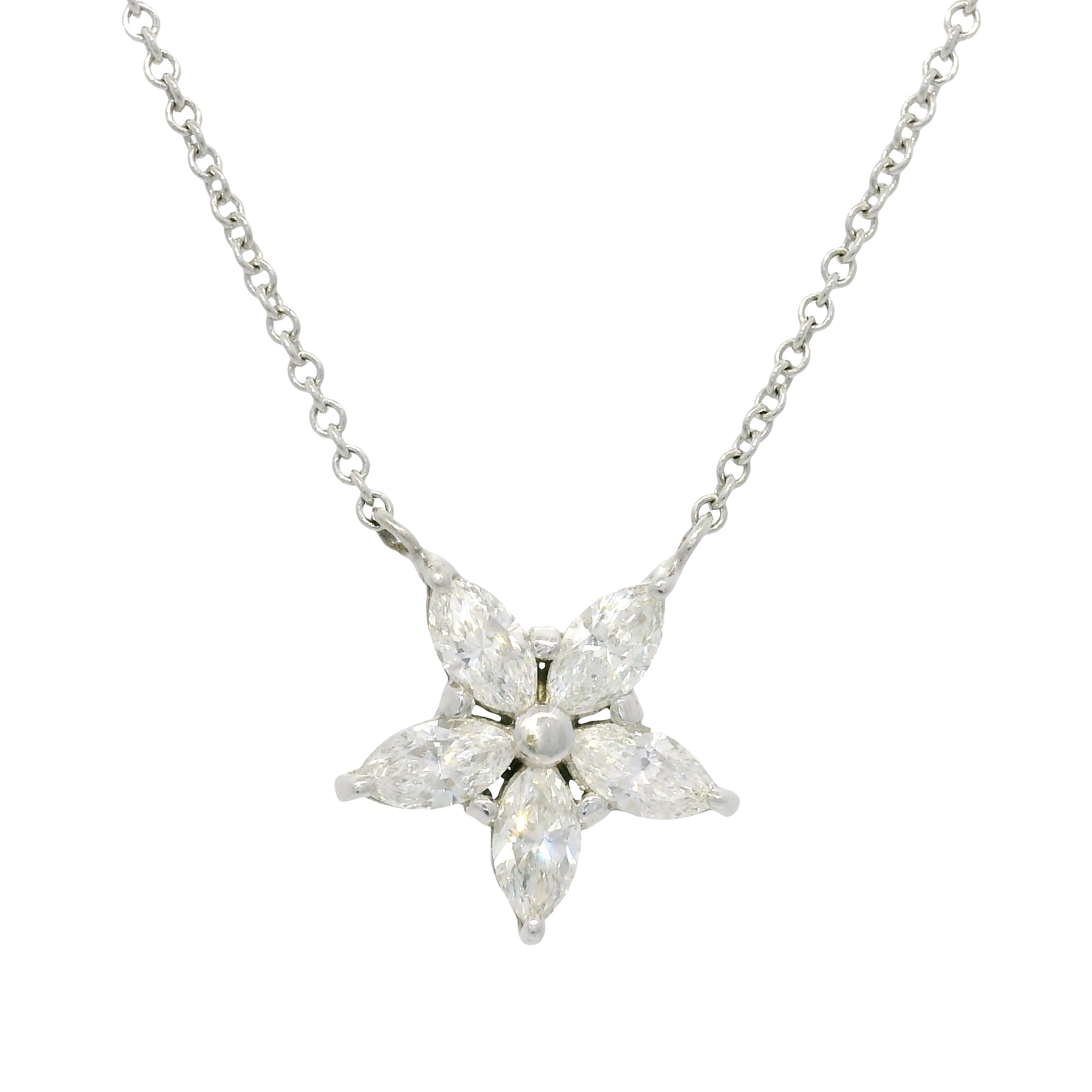 14k White Gold Natural 0.75 Carat Marquise Diamond Star Pendant Necklace