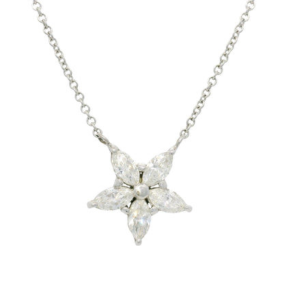 14k White Gold Natural 0.75 Carat Marquise Diamond Star Pendant Necklace