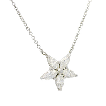 14k White Gold Natural 0.75 Carat Marquise Diamond Star Pendant Necklace