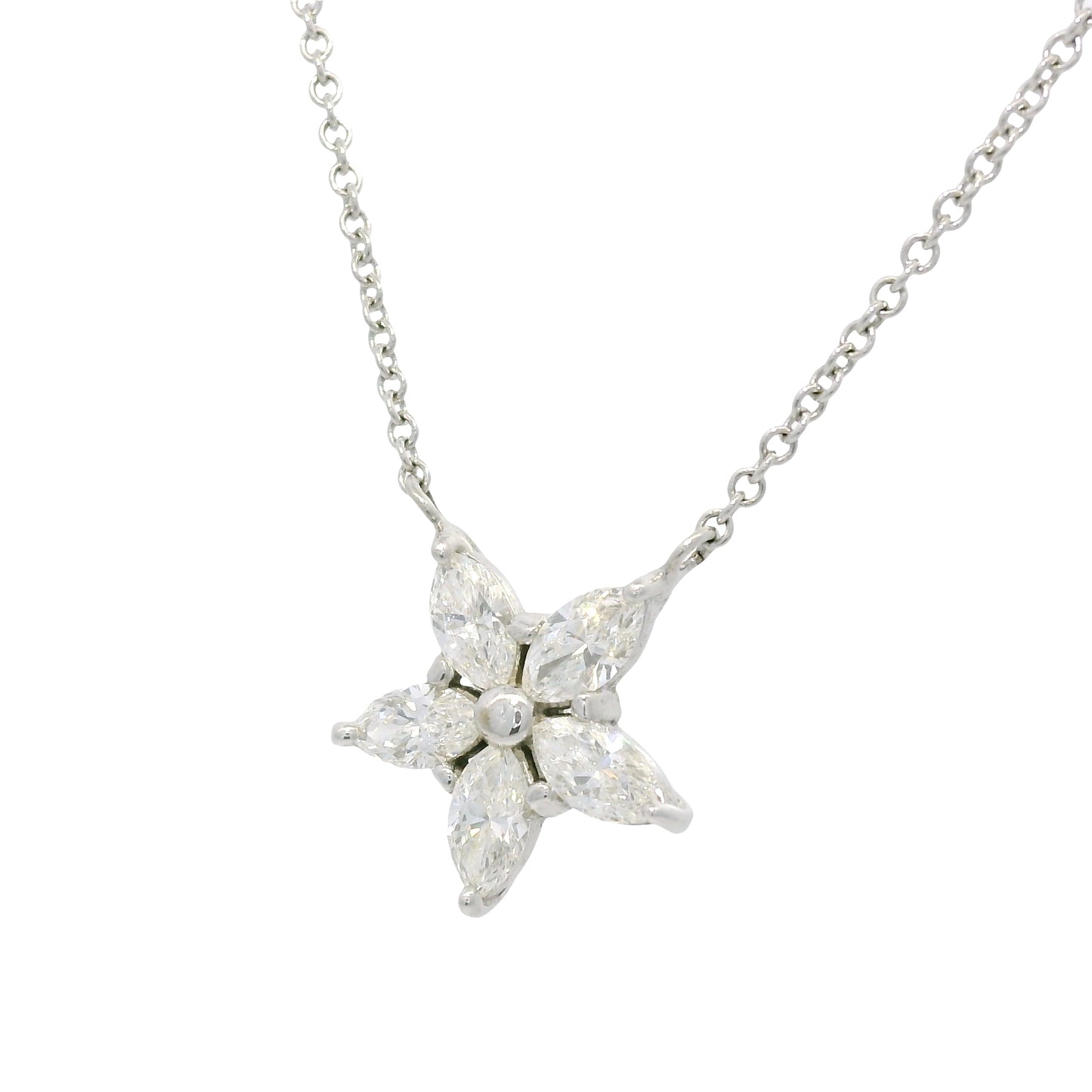 14k White Gold Natural 0.75 Carat Marquise Diamond Star Pendant Necklace