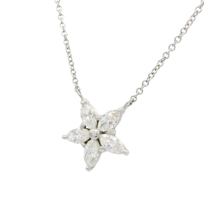 14k White Gold Natural 0.75 Carat Marquise Diamond Star Pendant Necklace