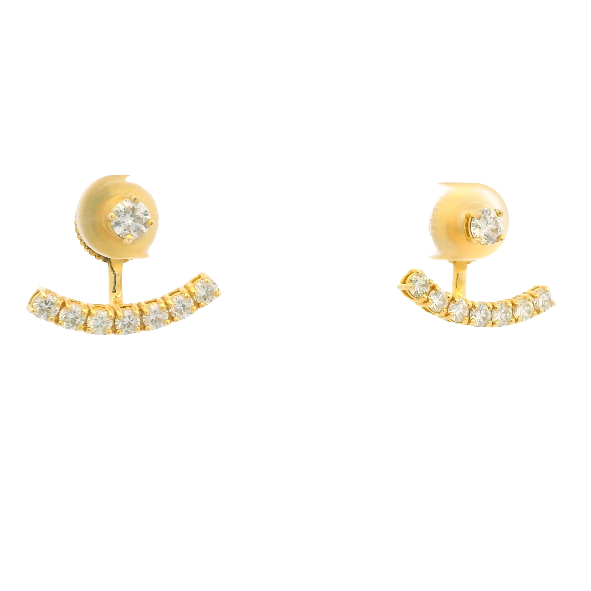 14k Yellow Gold Natural Round Brilliant Diamond Curved Bar studs Earrings