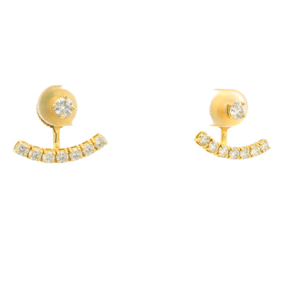 14k Yellow Gold Natural Round Brilliant Diamond Curved Bar studs Earrings