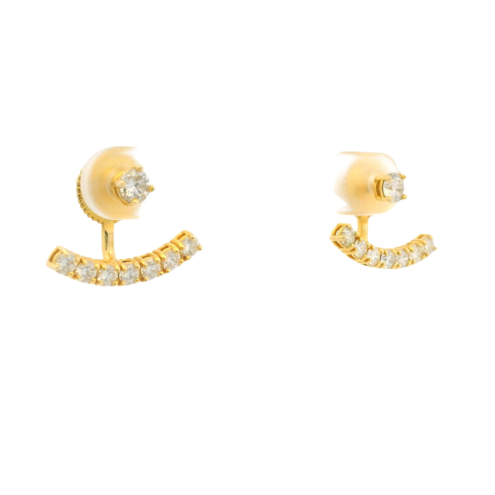 14k Yellow Gold Natural Round Brilliant Diamond Curved Bar studs Earrings