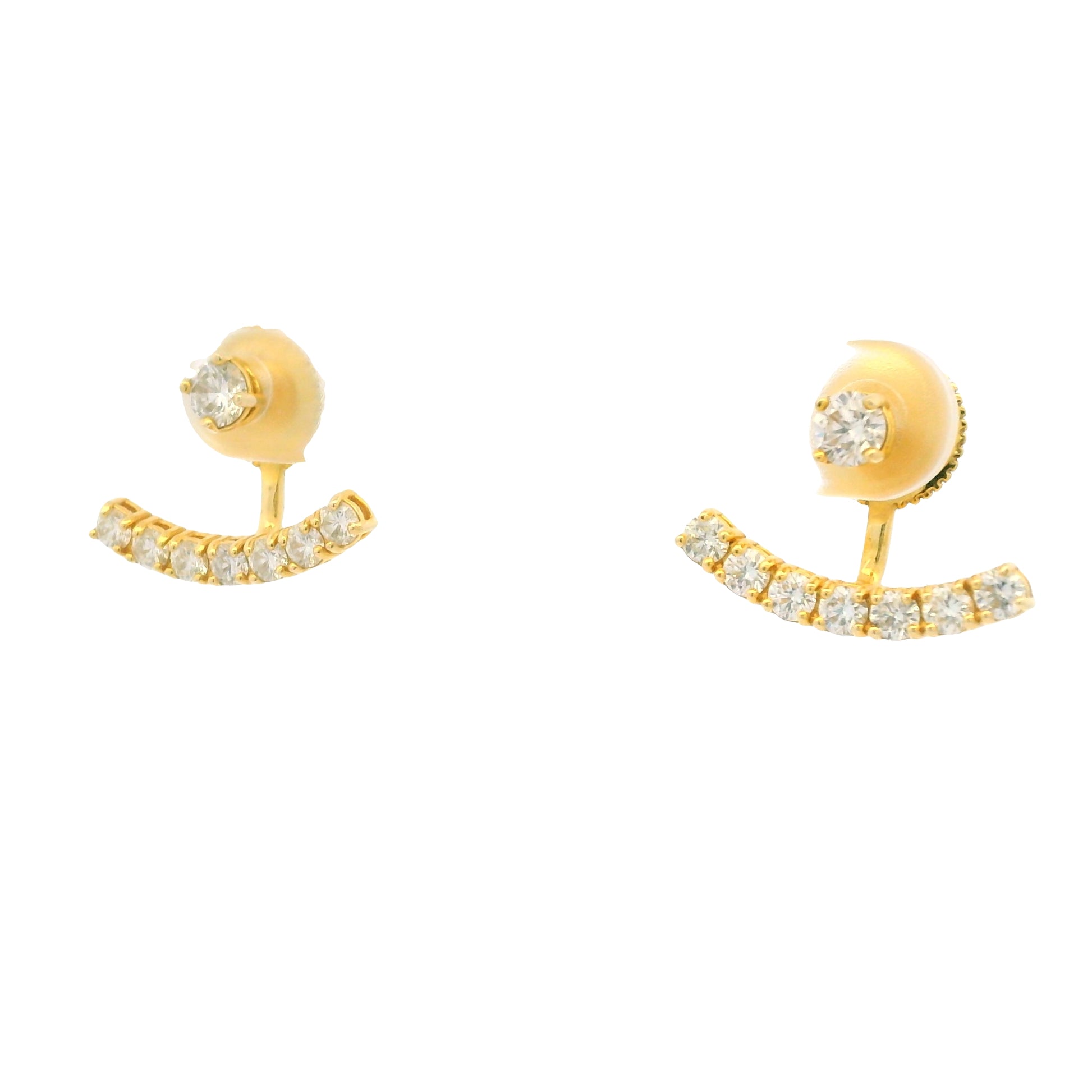 14k Yellow Gold Natural Round Brilliant Diamond Curved Bar studs Earrings
