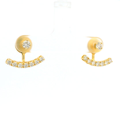 14k Yellow Gold Natural Round Brilliant Diamond Curved Bar studs Earrings