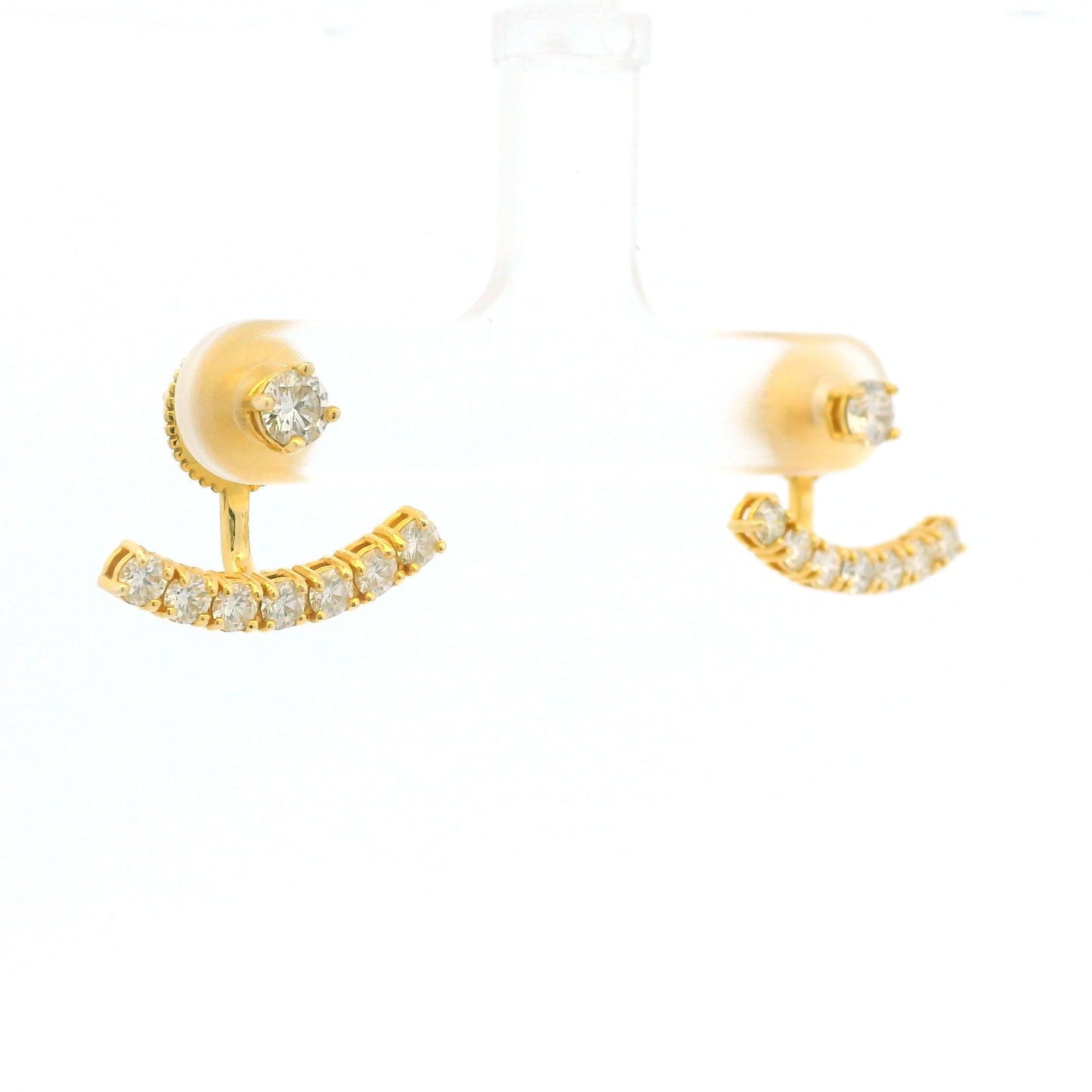 14k Yellow Gold Natural Round Brilliant Diamond Curved Bar studs Earrings