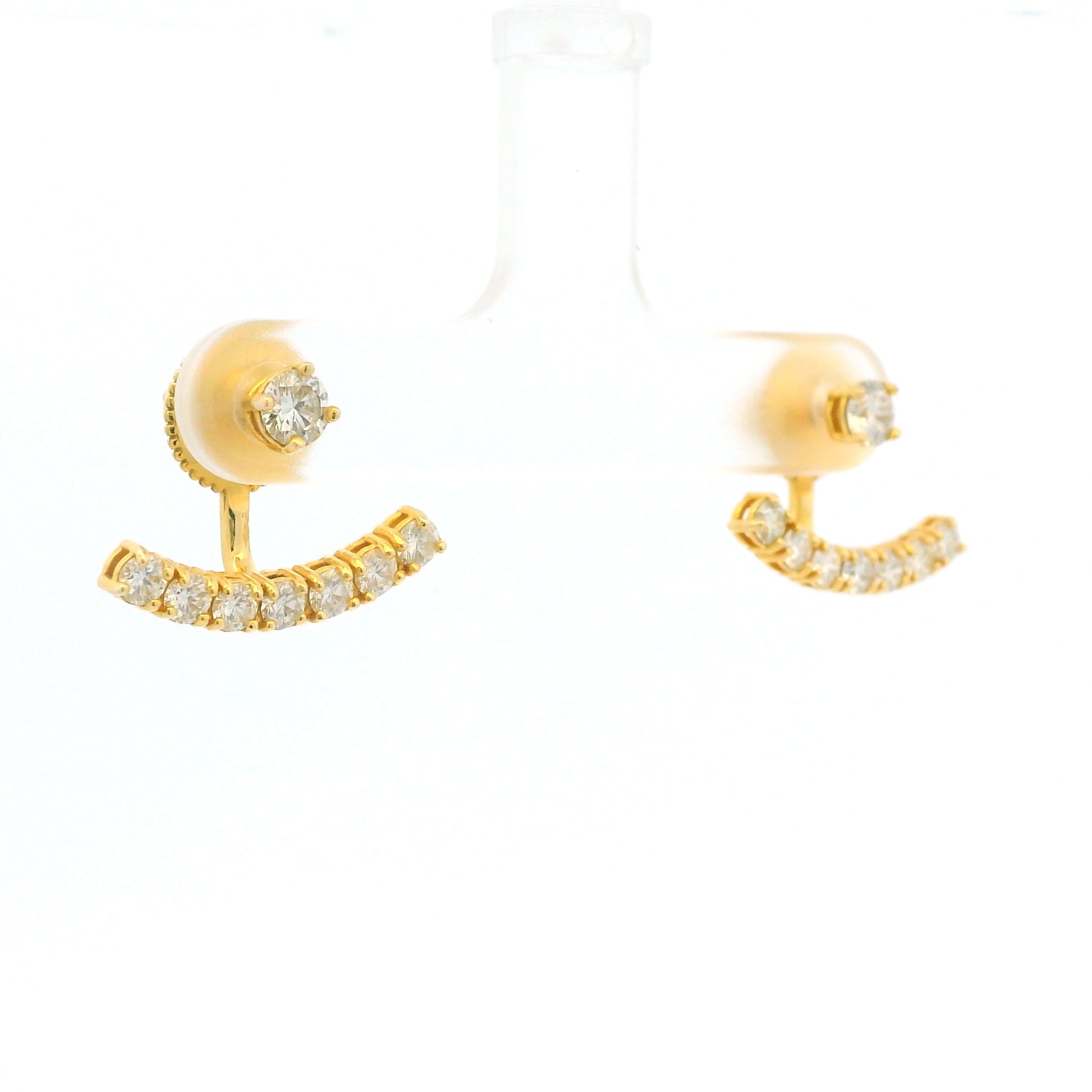 14k Yellow Gold Natural Round Brilliant Diamond Curved Bar studs Earrings