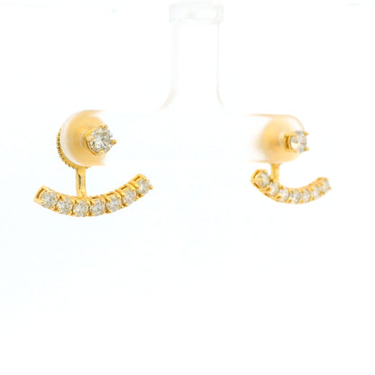14k Yellow Gold Natural Round Brilliant Diamond Curved Bar studs Earrings