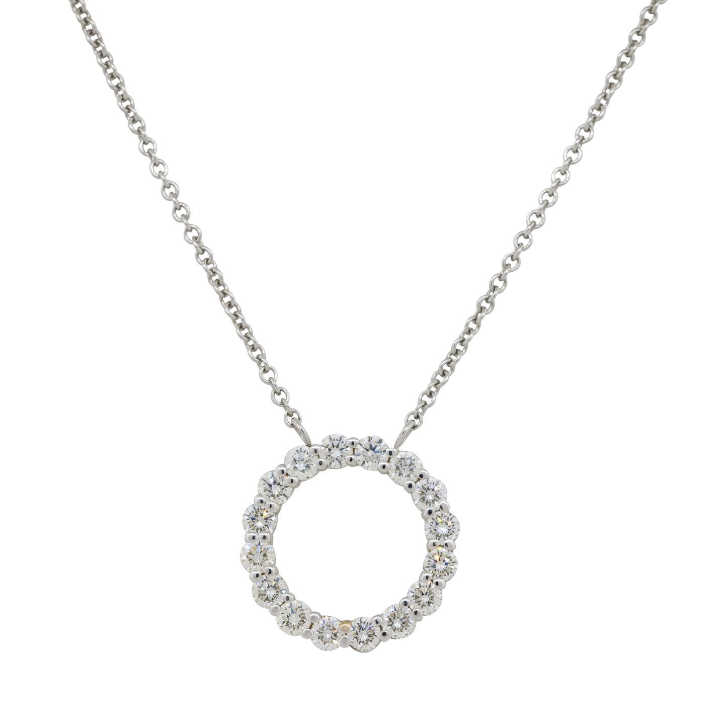 14k White Gold 1.37ctw Diamond Circle Pendant On Chain