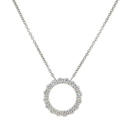 14k White Gold 1.37ctw Diamond Circle Pendant On Chain