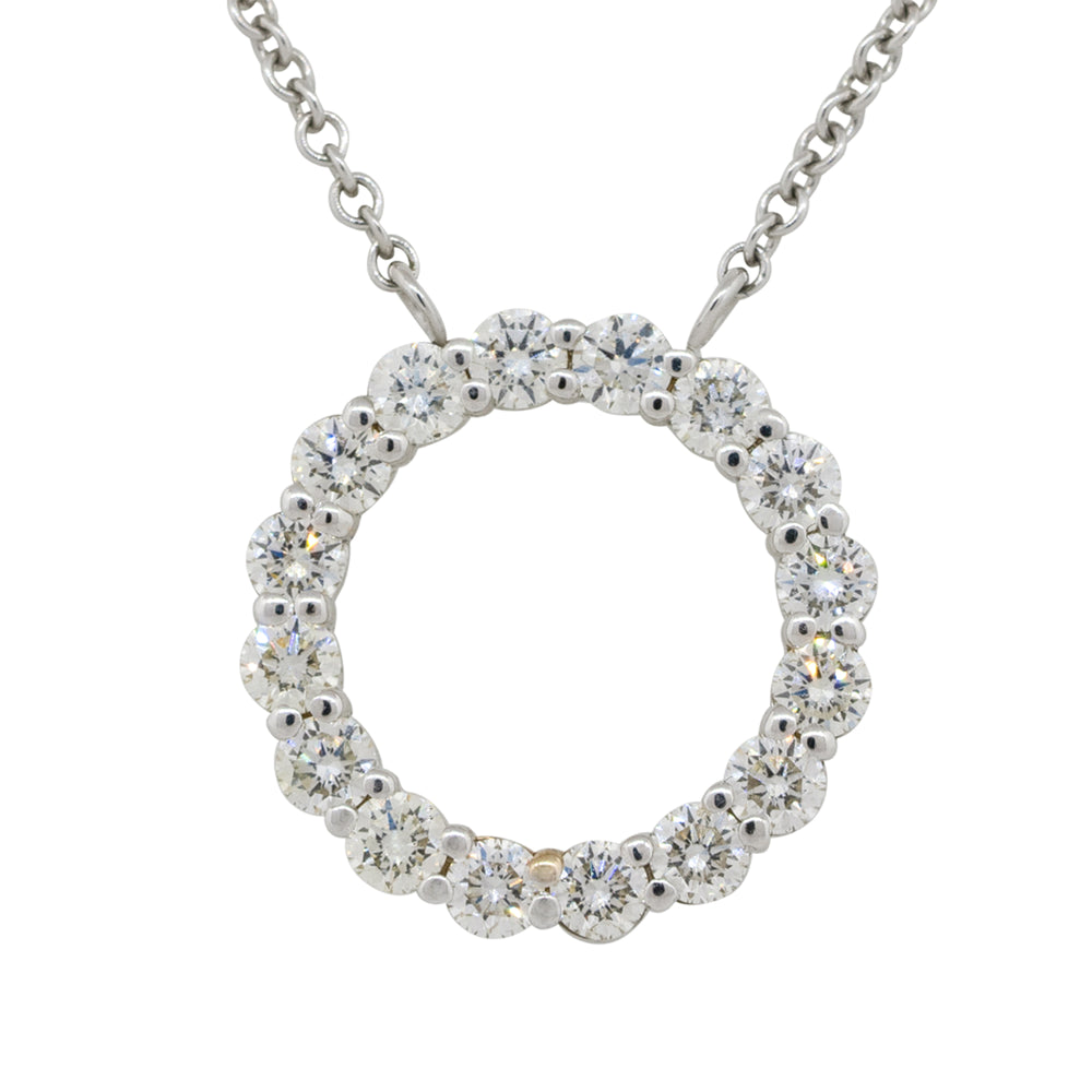 14k White Gold 1.37ctw Diamond Circle Pendant On Chain