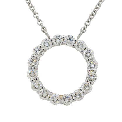 14k White Gold 1.37ctw Diamond Circle Pendant On Chain
