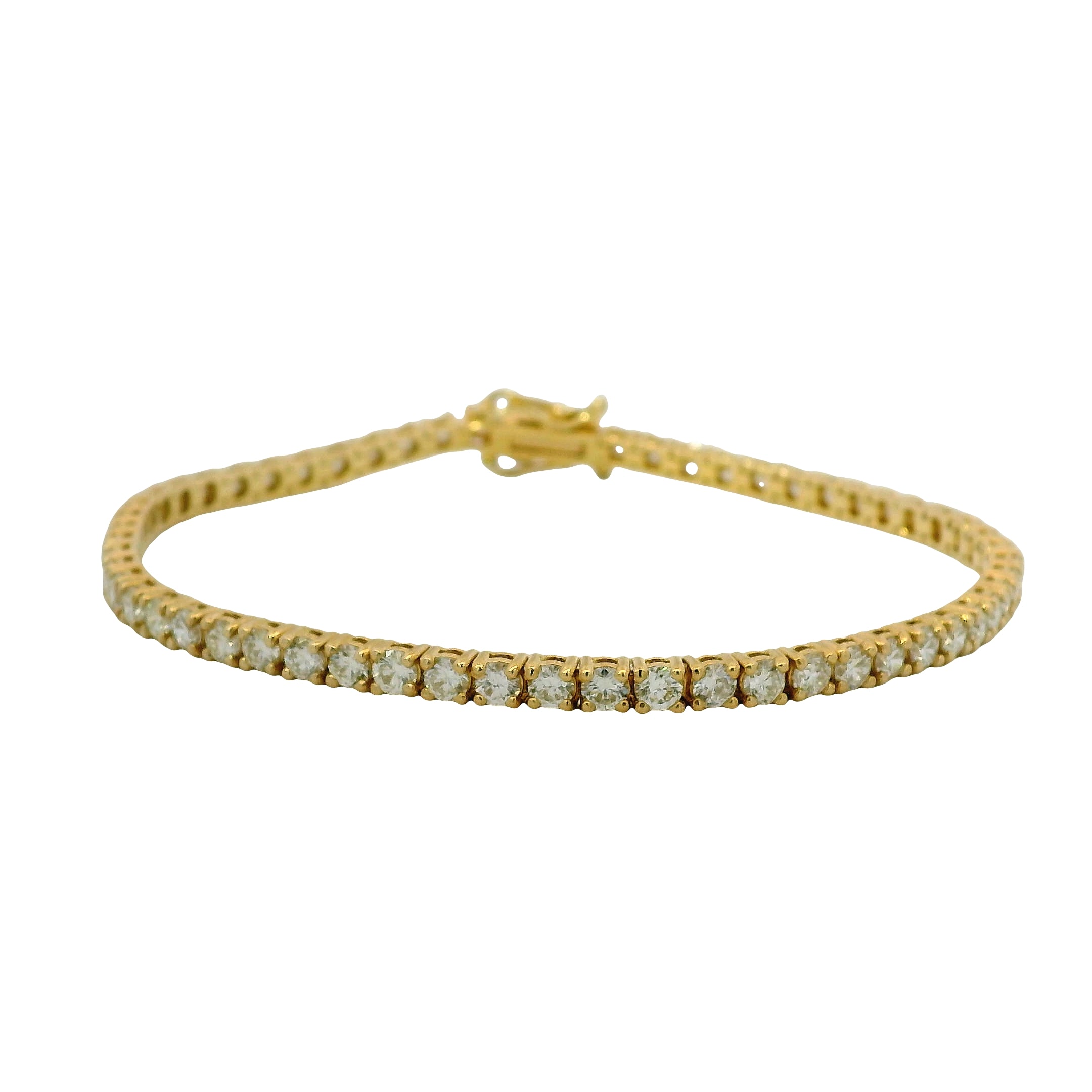 14K Yellow Natural 4.49 Carat Round Brilliant Diamond Tennis Bracelet