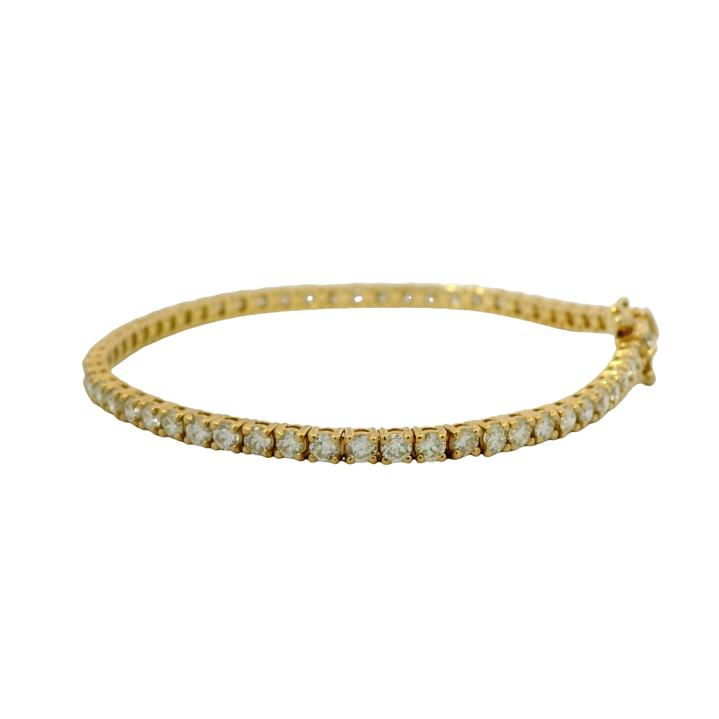 14K Yellow Natural 4.49 Carat Round Brilliant Diamond Tennis Bracelet