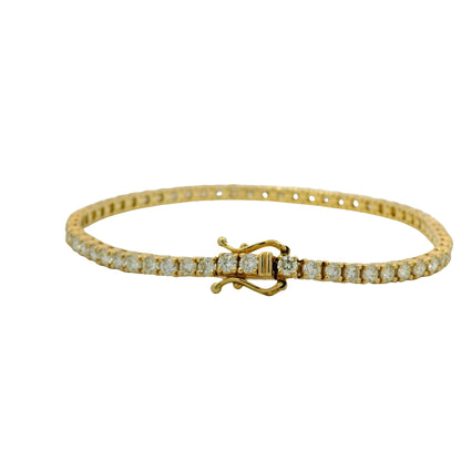 14K Yellow Natural 4.49 Carat Round Brilliant Diamond Tennis Bracelet