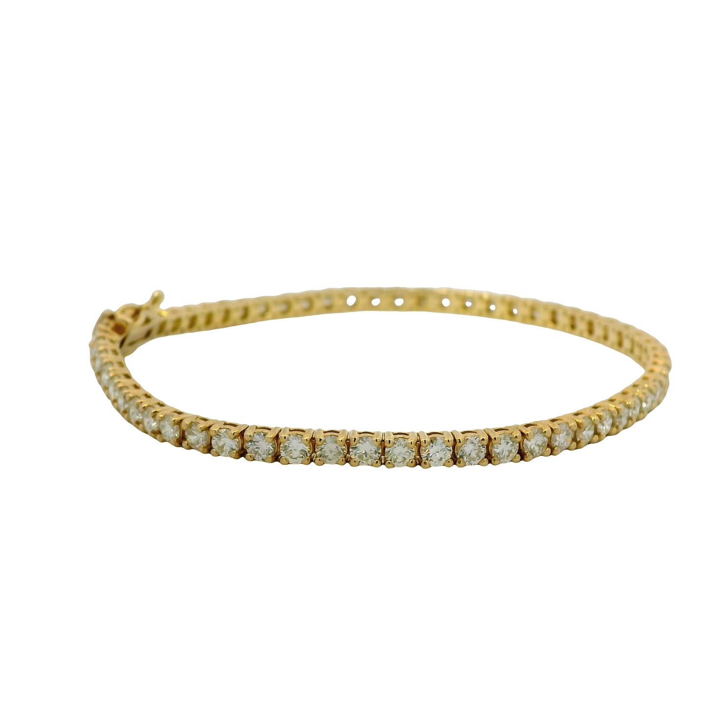 14K Yellow Natural 4.49 Carat Round Brilliant Diamond Tennis Bracelet