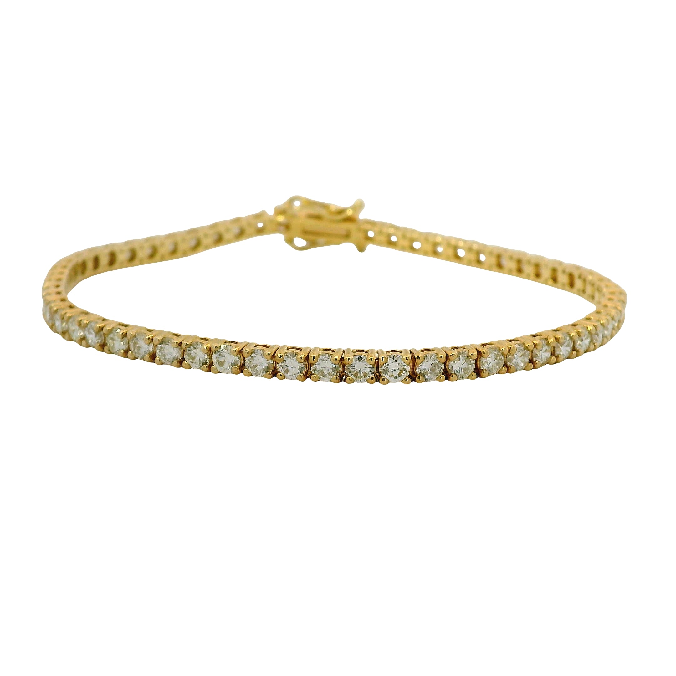 14K Yellow Natural 4.49 Carat Round Brilliant Diamond Tennis Bracelet