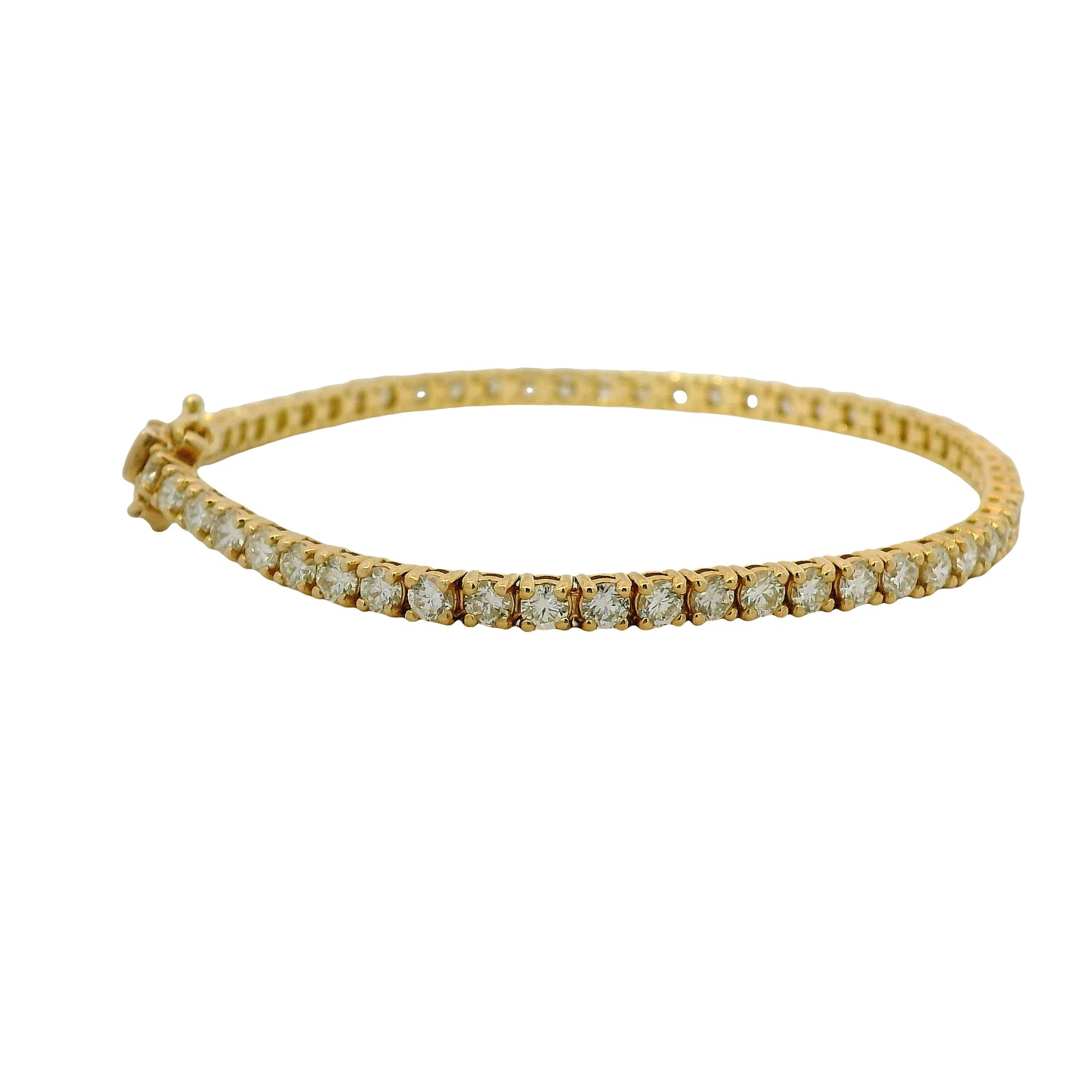 14K Yellow Natural 4.49 Carat Round Brilliant Diamond Tennis Bracelet