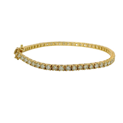 14K Yellow Natural 4.49 Carat Round Brilliant Diamond Tennis Bracelet