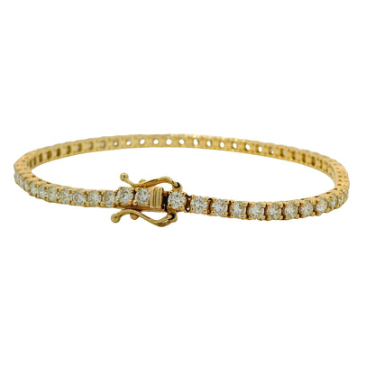 14K Yellow Natural 4.49 Carat Round Brilliant Diamond Tennis Bracelet