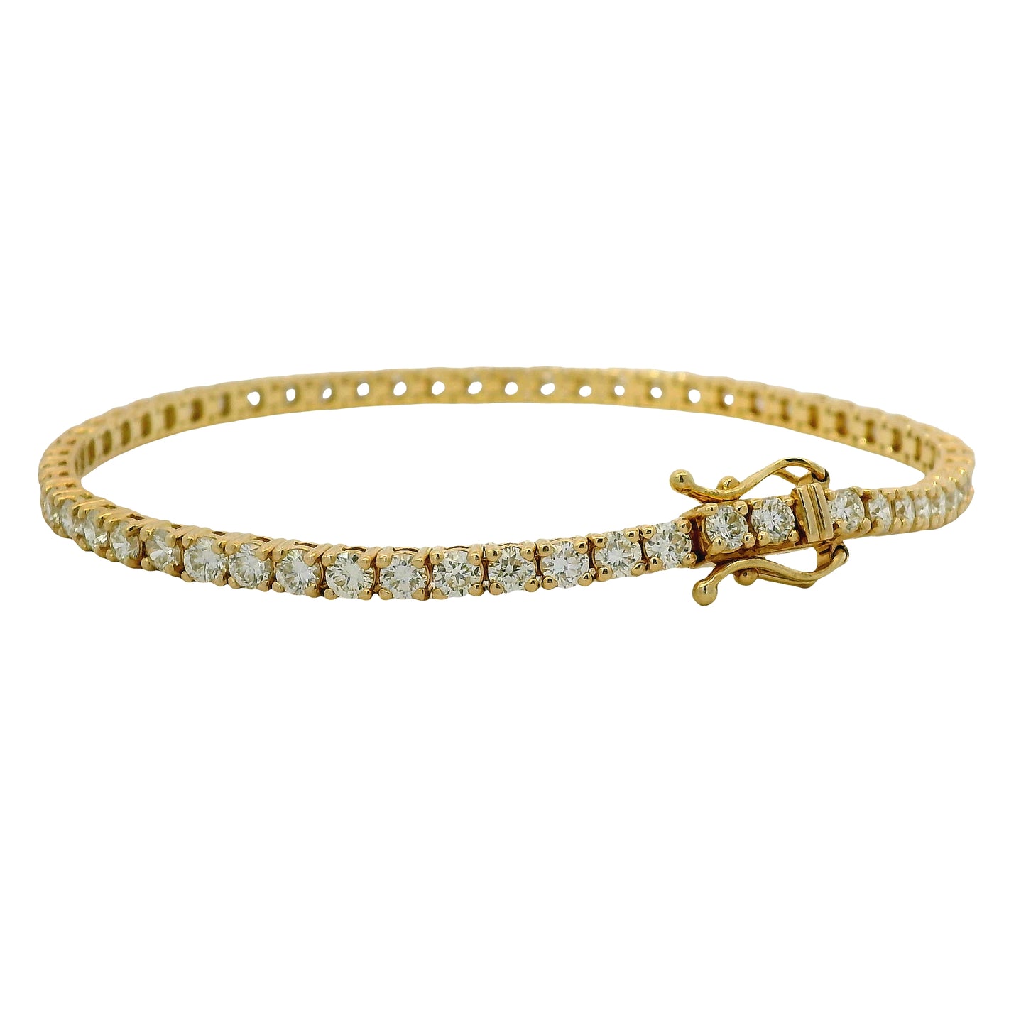 14K Yellow Natural 4.49 Carat Round Brilliant Diamond Tennis Bracelet