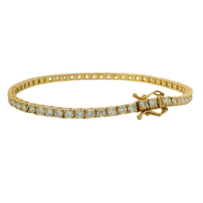 14K Yellow Natural 4.49 Carat Round Brilliant Diamond Tennis Bracelet