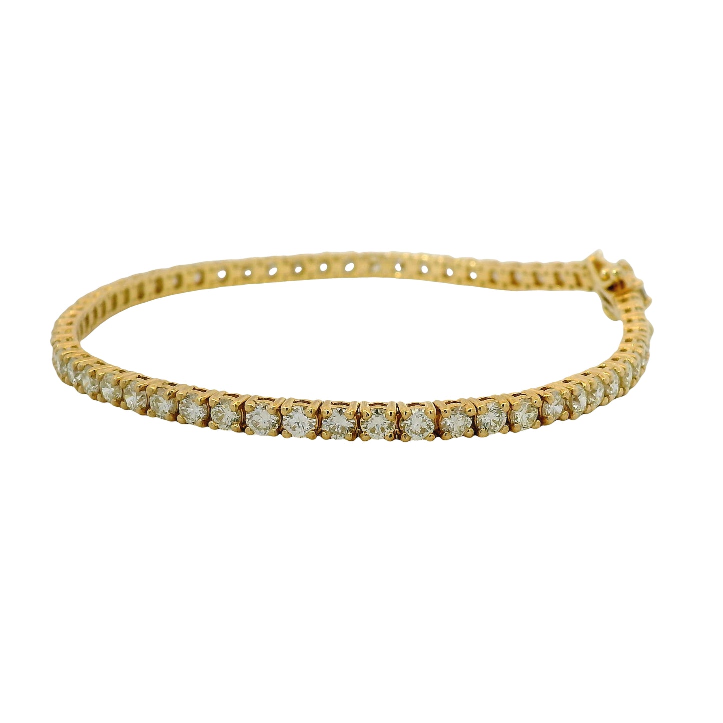 14K Yellow Natural 4.49 Carat Round Brilliant Diamond Tennis Bracelet