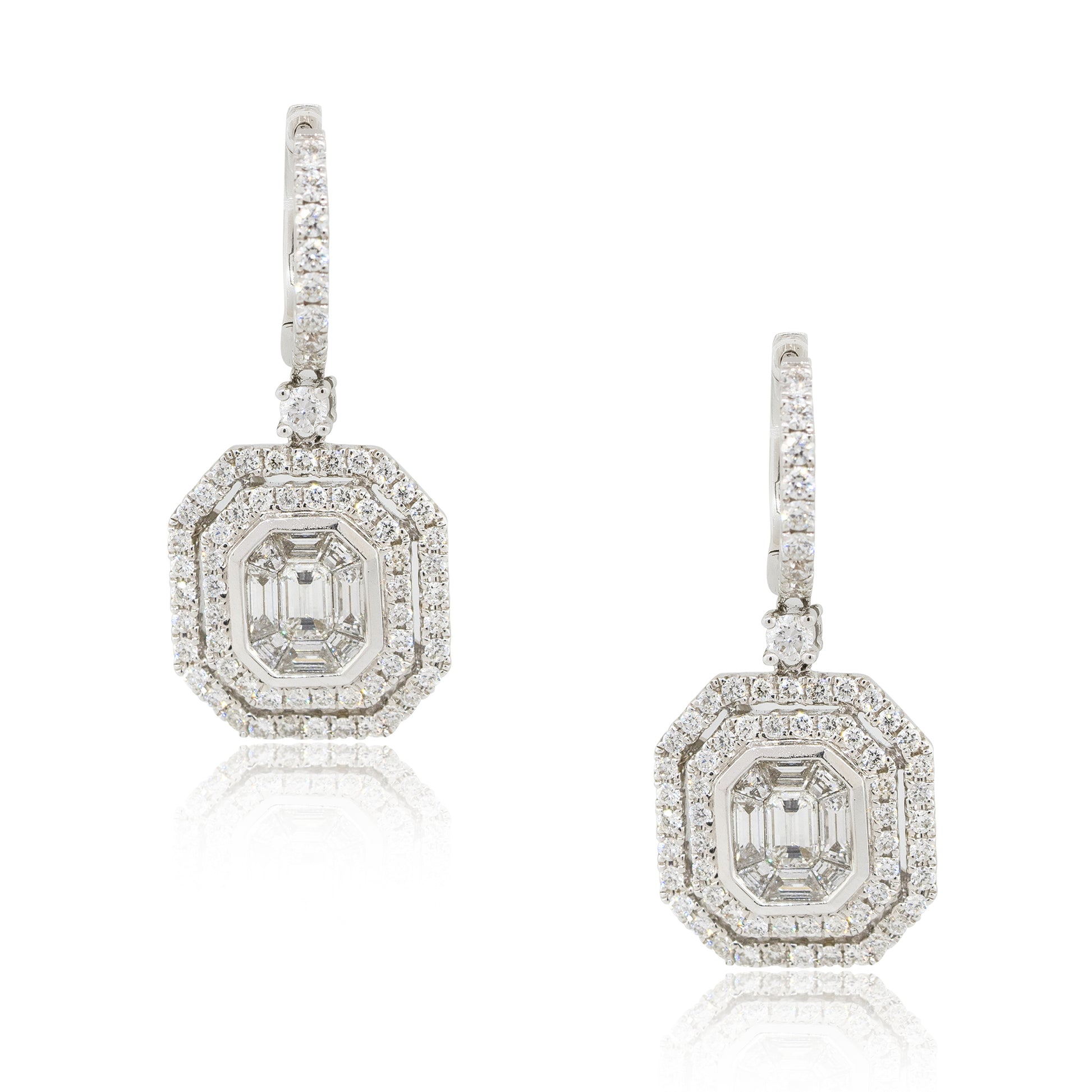 18k White Gold 2.39ctw Diamond Mosaic Dangle Earrings