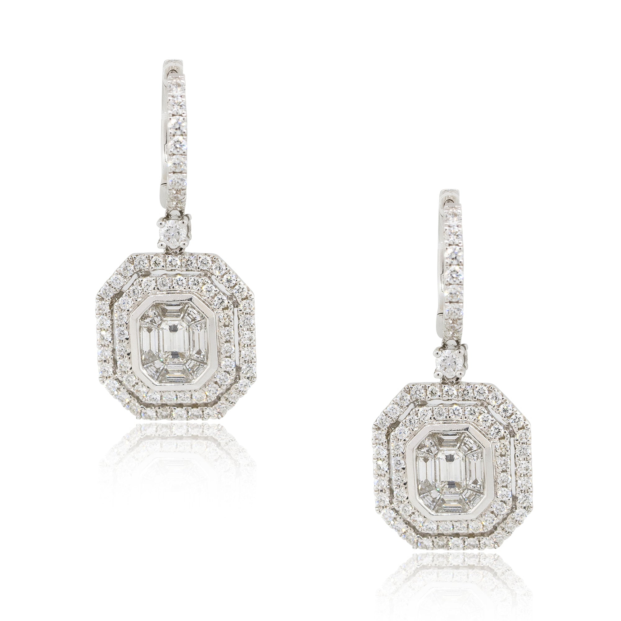 18k White Gold 2.39ctw Diamond Mosaic Dangle Earrings