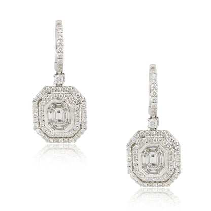 18k White Gold 2.39ctw Diamond Mosaic Dangle Earrings
