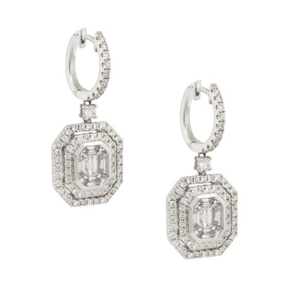 18k White Gold 2.39ctw Diamond Mosaic Dangle Earrings