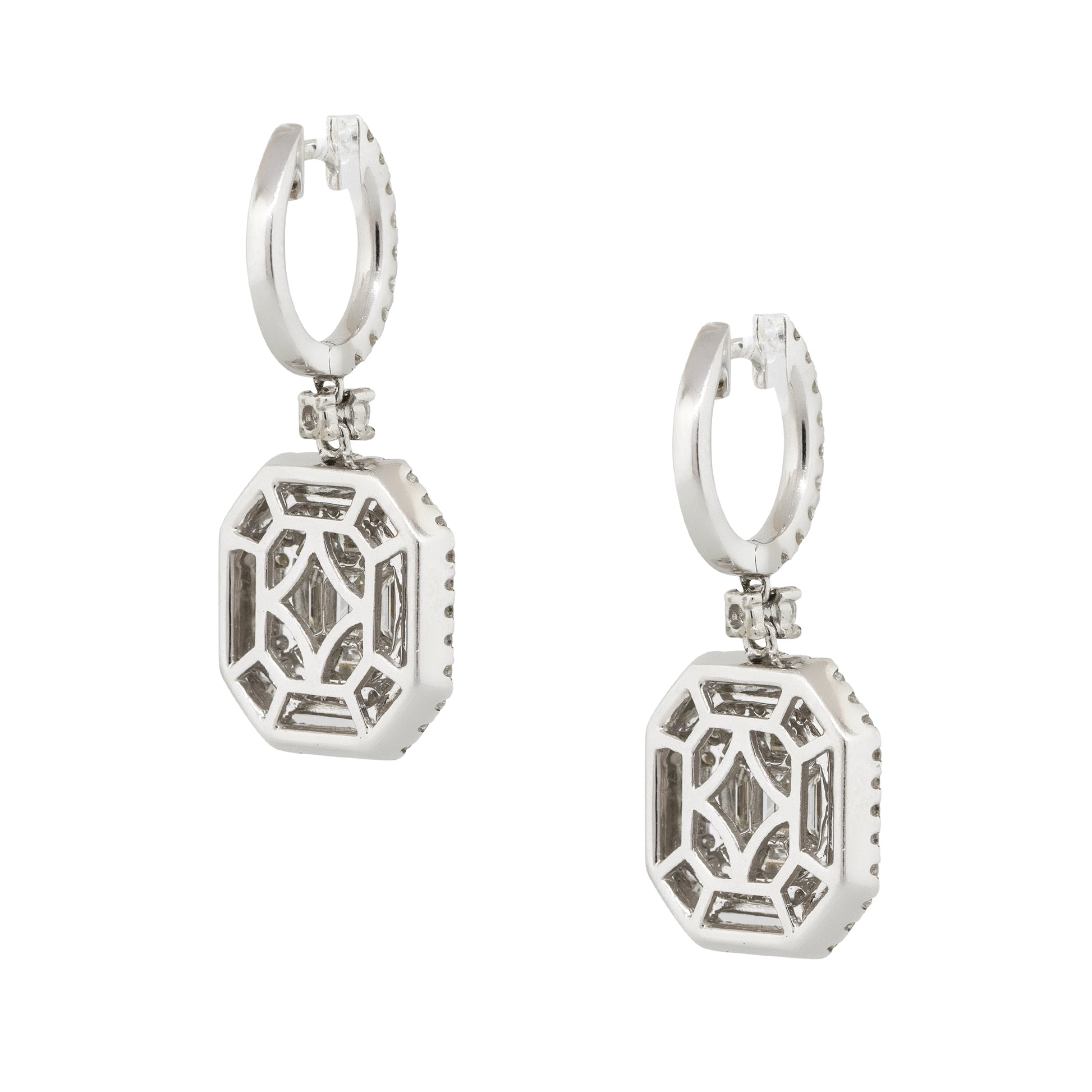 18k White Gold 2.39ctw Diamond Mosaic Dangle Earrings