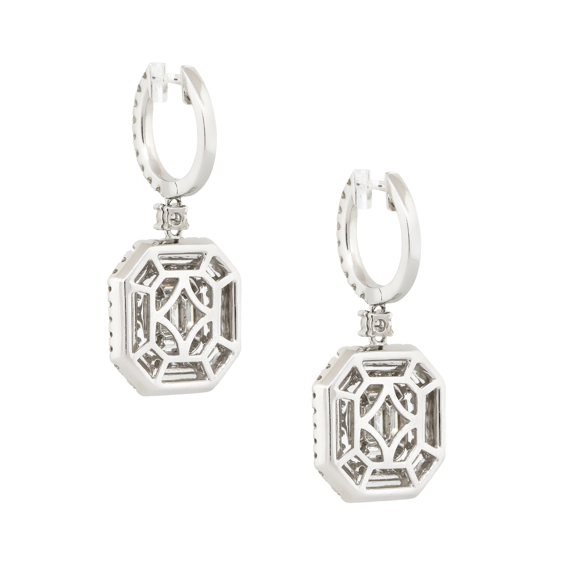 18k White Gold 2.39ctw Diamond Mosaic Dangle Earrings