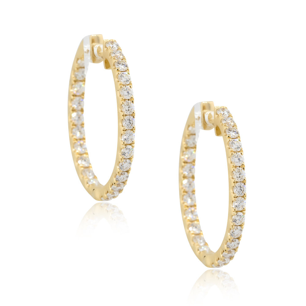 18k Yellow Gold 1.44ctw Round Diamond Inside Out Hoop Earrings