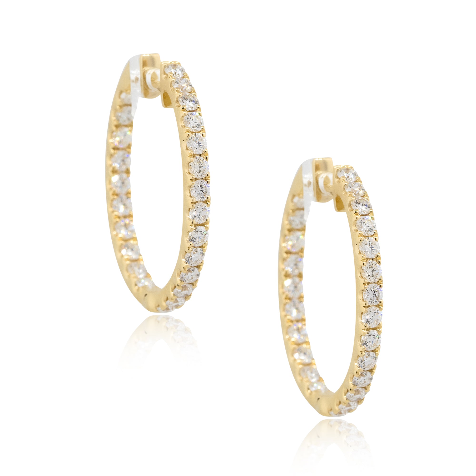 18k Yellow Gold 1.44ctw Round Diamond Inside Out Hoop Earrings