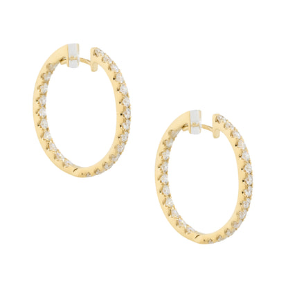 18k Yellow Gold 1.44ctw Round Diamond Inside Out Hoop Earrings