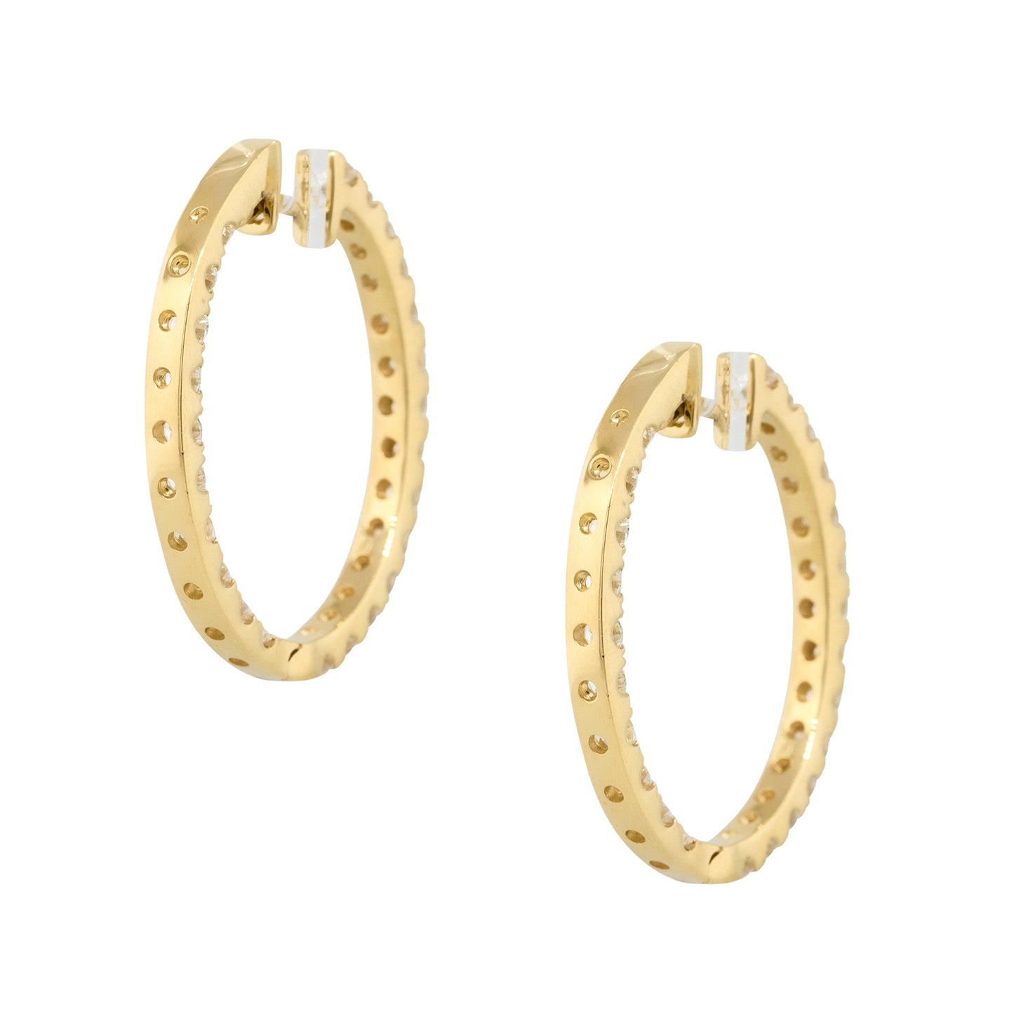 18k Yellow Gold 1.44ctw Round Diamond Inside Out Hoop Earrings