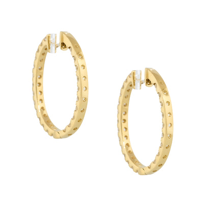 18k Yellow Gold 1.44ctw Round Diamond Inside Out Hoop Earrings