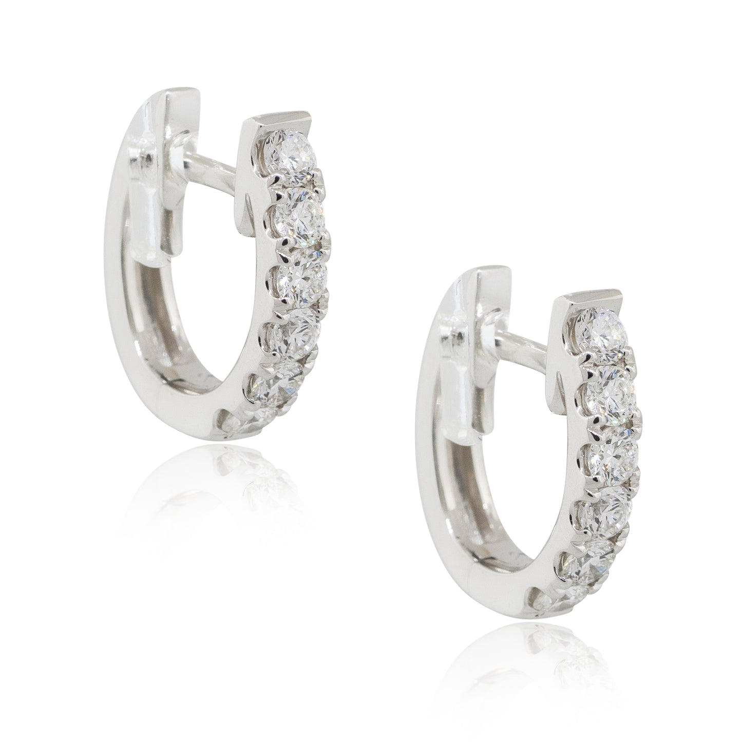 18k White Gold 0.53ctw Round Diamond Prong Set Huggie Earrings