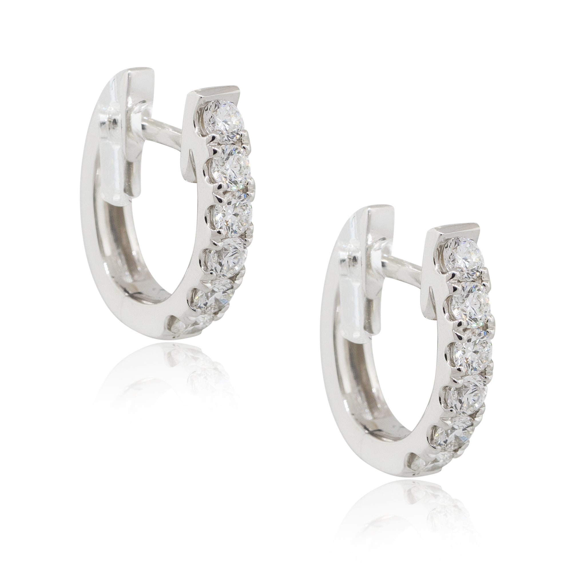 18k White Gold 0.53ctw Round Diamond Prong Set Huggie Earrings