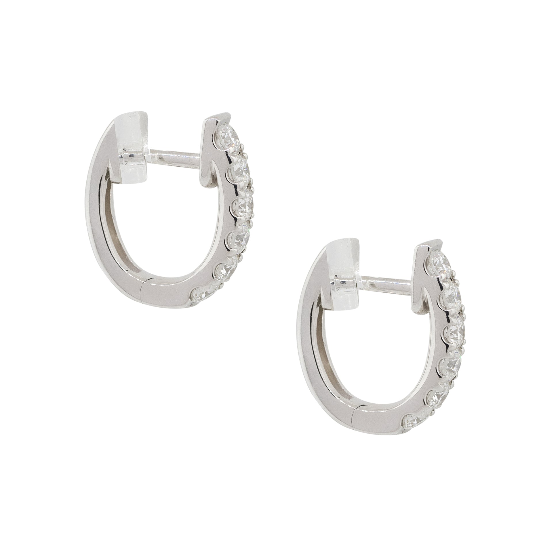 18k White Gold 0.53ctw Round Diamond Prong Set Huggie Earrings