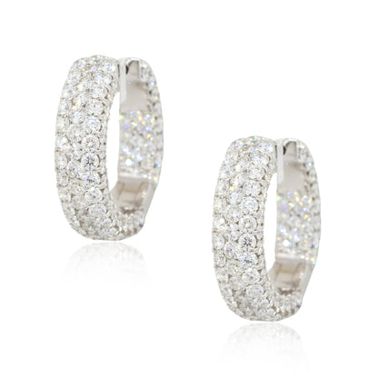 18k White Gold 5.14ctw Round Diamond Pave Inside Out Hoop Earrings