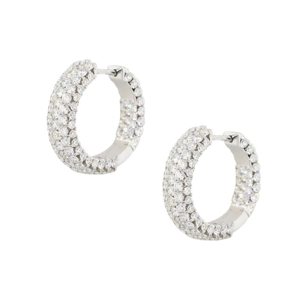 18k White Gold 5.14ctw Round Diamond Pave Inside Out Hoop Earrings