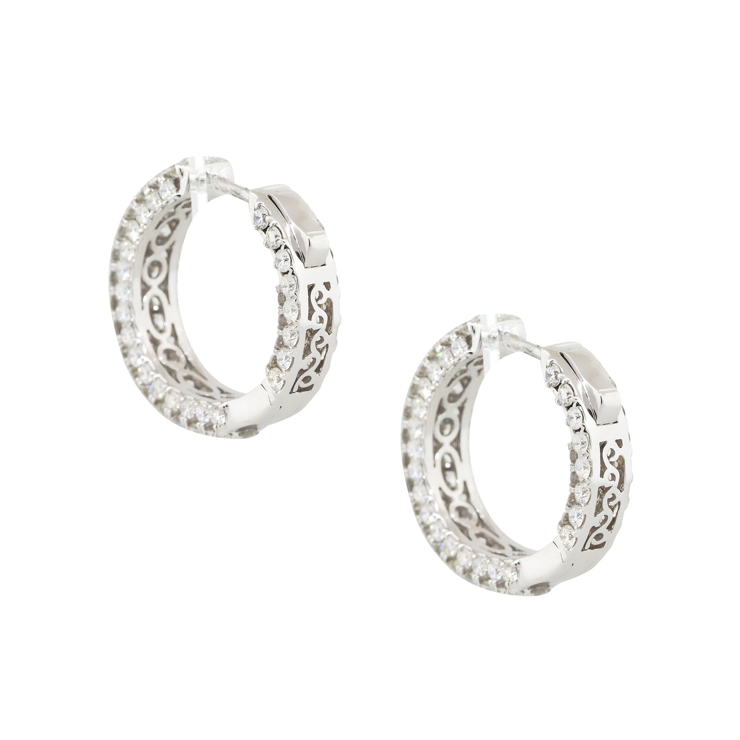 18k White Gold 5.14ctw Round Diamond Pave Inside Out Hoop Earrings