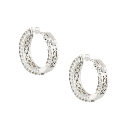 18k White Gold 5.14ctw Round Diamond Pave Inside Out Hoop Earrings