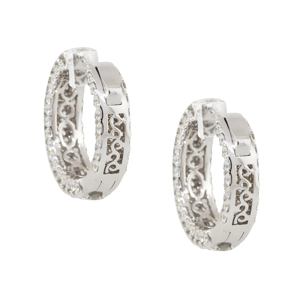 18k White Gold 5.14ctw Round Diamond Pave Inside Out Hoop Earrings